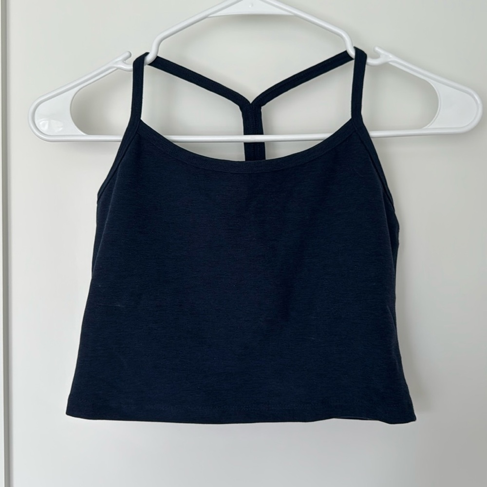 Beyond Yoga Spacedye Slim Racerback Cropped Tank, Navy Blue